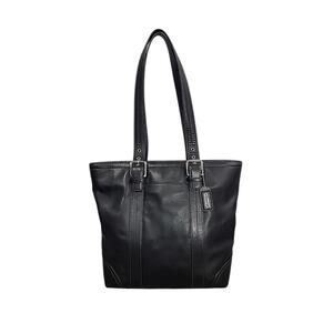 Coach Gallery Tote F11201 Black Leather Shoulder Bag Purse Handbag Medium Zip